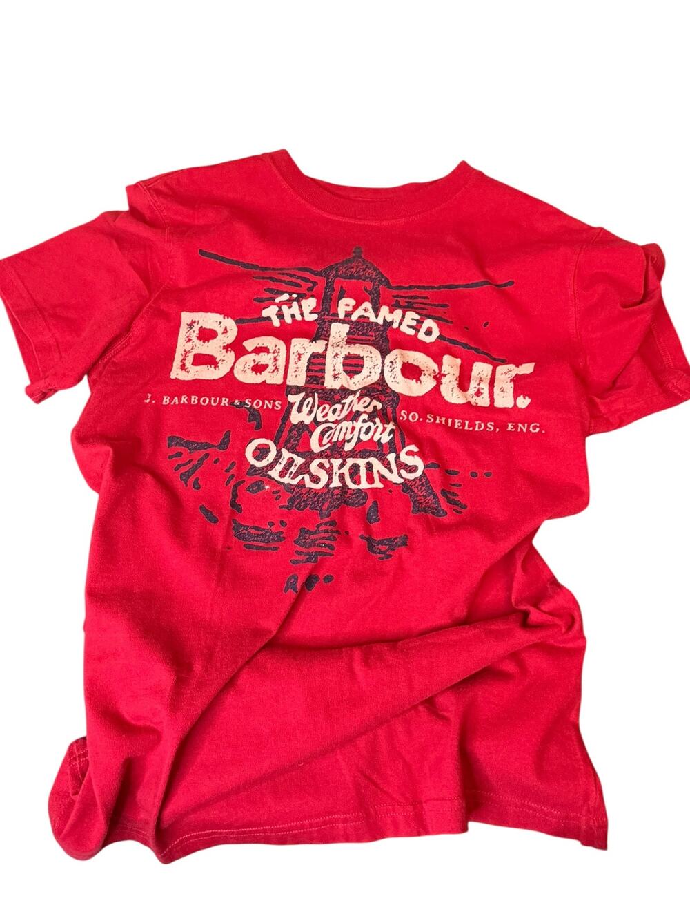 Barbour Greatcoat Red Graphic T Shirt Men’s M Heritage Outdoor